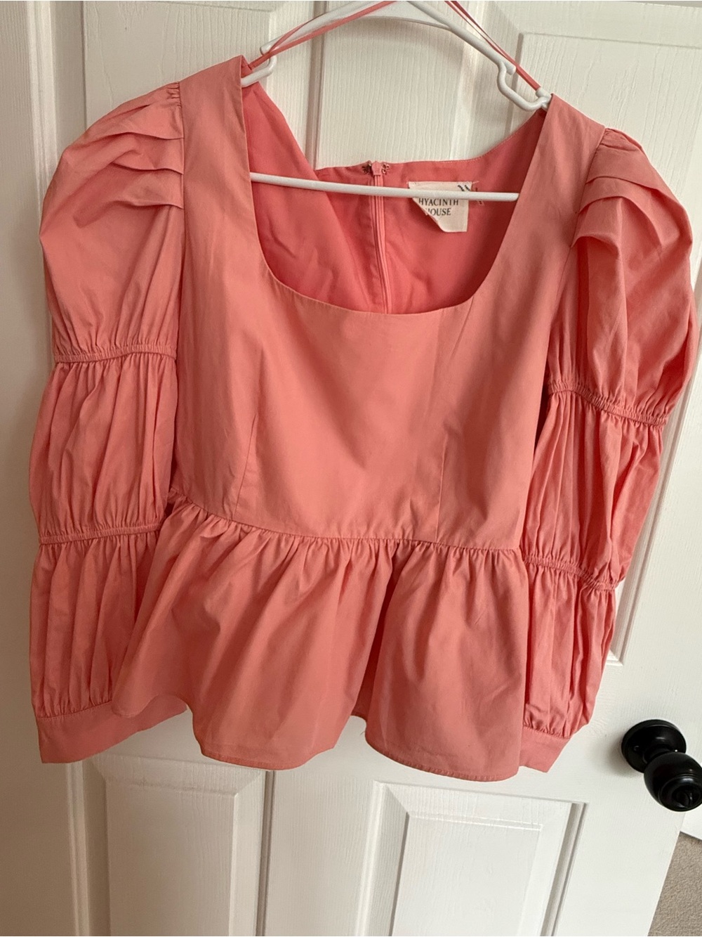 Tuckernuck Hyacinth House Coral Peplum Puff-Sleeve Top
